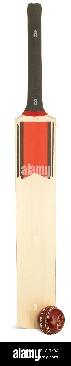 a cricket bat and ball isolated on white with clipping path Stock Photo