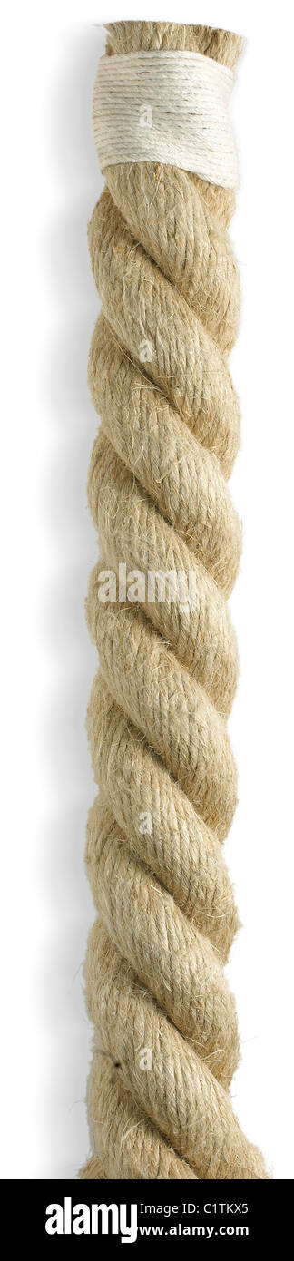 a length of old fashioned ships, builders rope isolated on a white background Stock Photo
