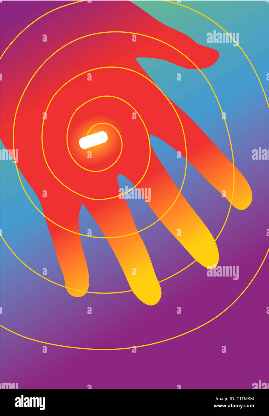 Red hand holding pill, illustration Stock Photo Alamy