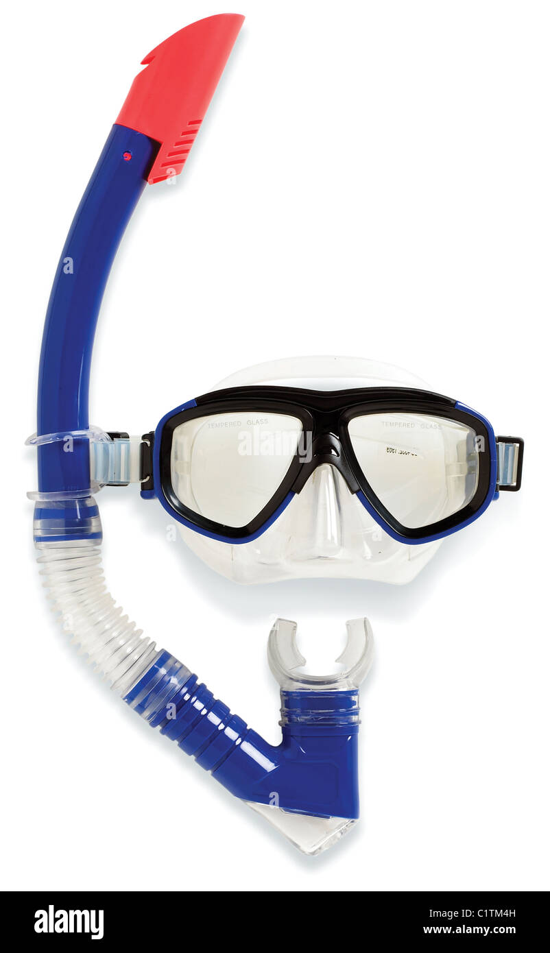 underwater diving snorkel and swimming mask isolated on a white ...