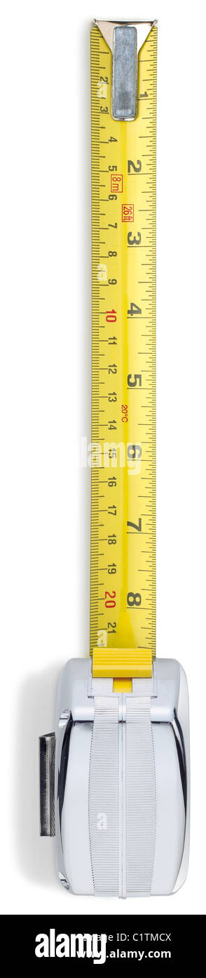 a chrome tape measure on a white background with clipping path Stock Photo