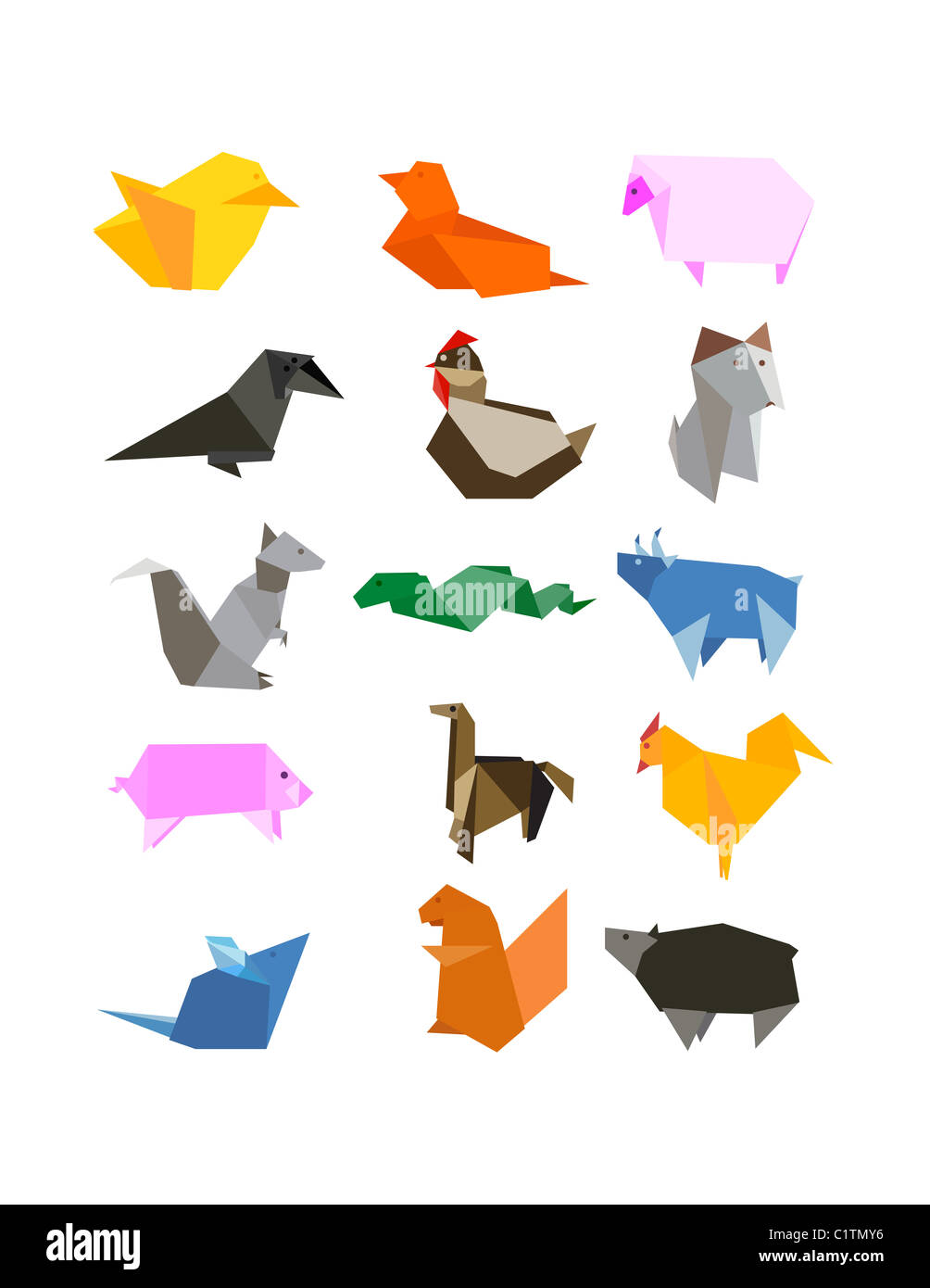 Origami Country Farm Animals Icon Set Stock Photo - Alamy