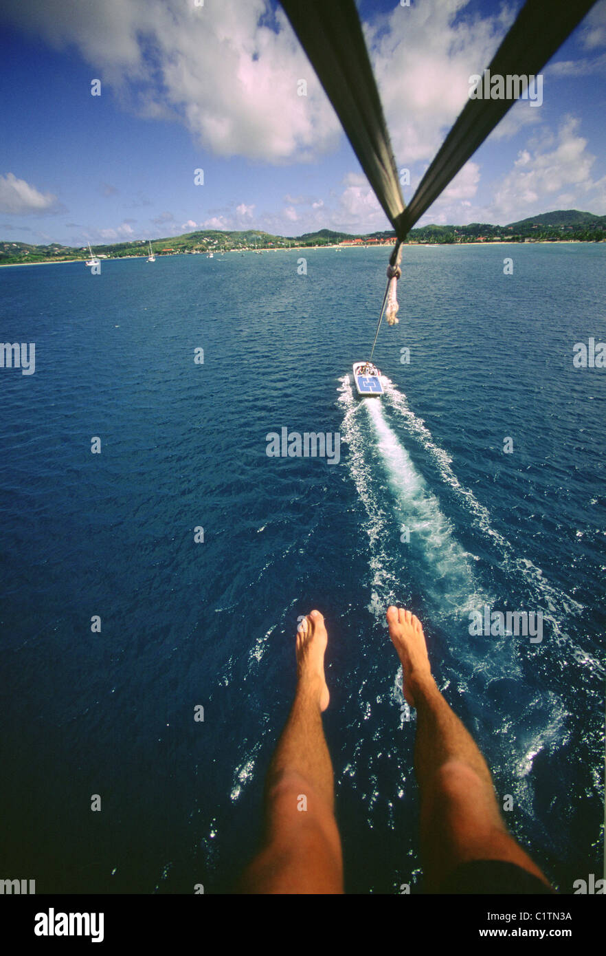Paragliding from a boat, St. Lucia, Martinique Stock Photo