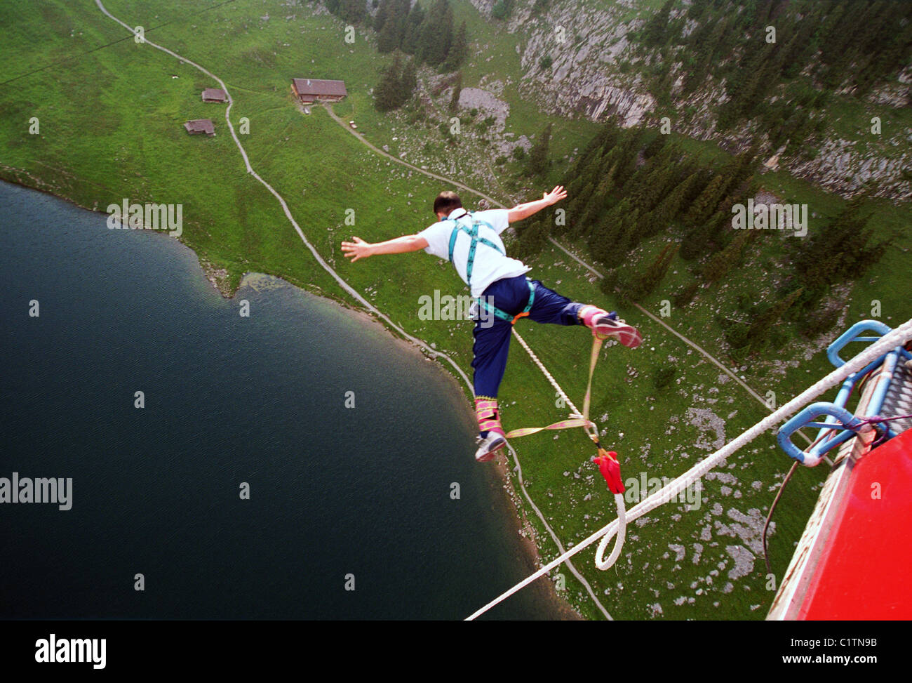 Person bungee jumping, Stockhorn, Switzerland Stock Photo Alamy