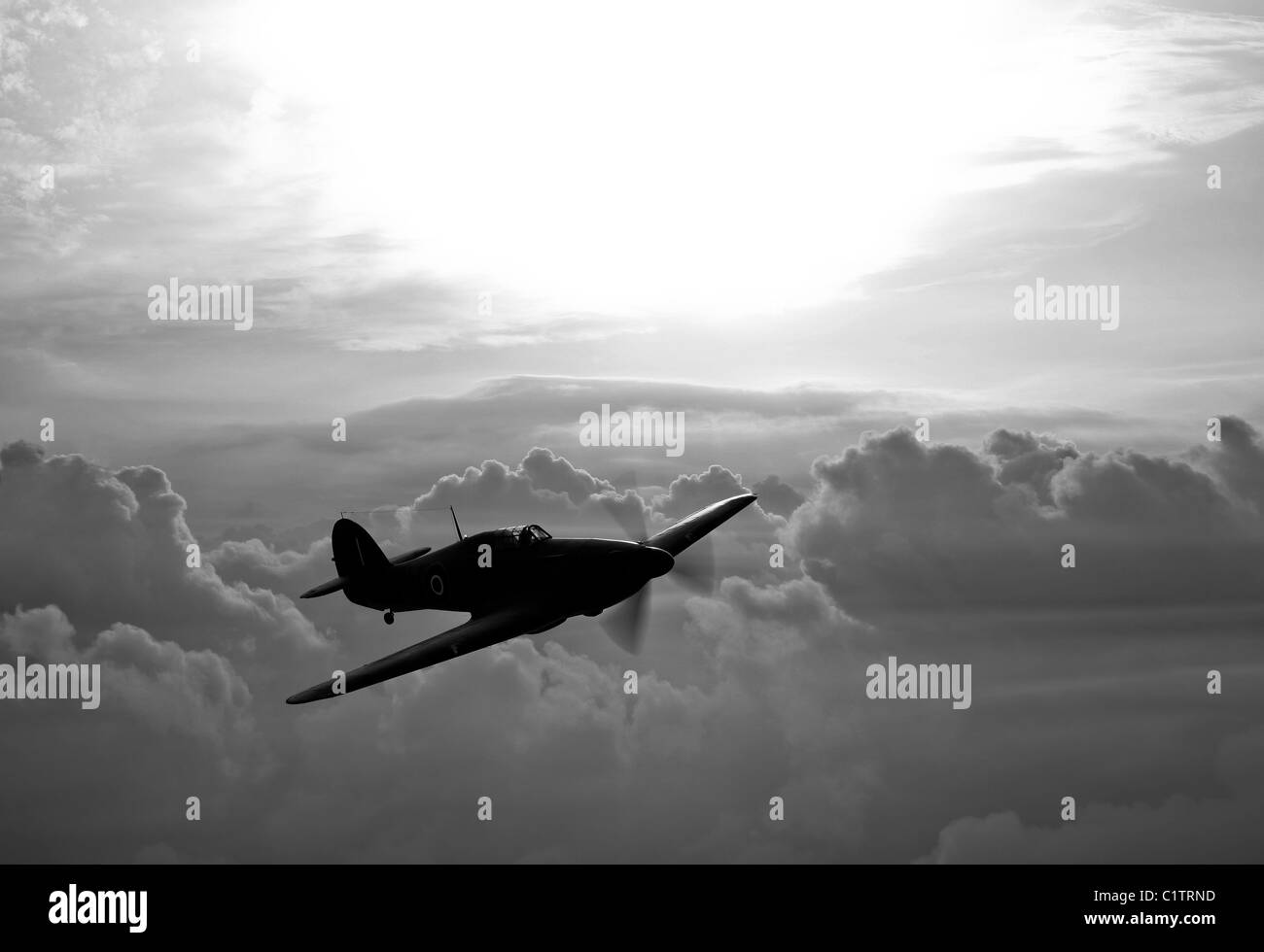 A Hawker Hurricane aircraft in flight over Galveston, Texas. Stock Photo