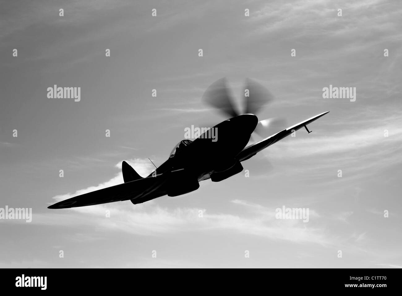 A Supermarine Spitfire Mk-18 in flight near West Chester County, Pennsylvania. Stock Photo