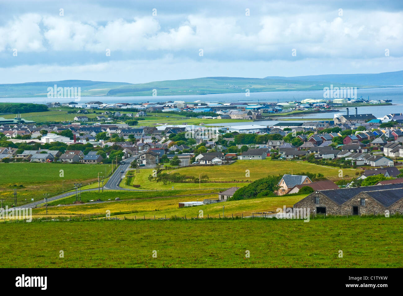 A general view over Kirkwall in Orkney towards the harbour Stock Photo