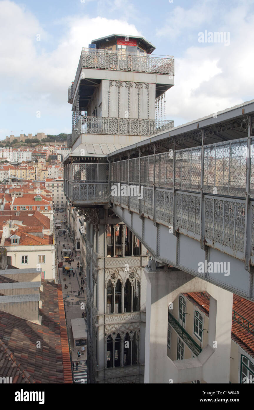 Wrought Iron Lift or Elevator Tower, Elevador de Santa Justa (1902) by Raul Mésnier, Biaxa, Lisbon, Portugal Stock Photo