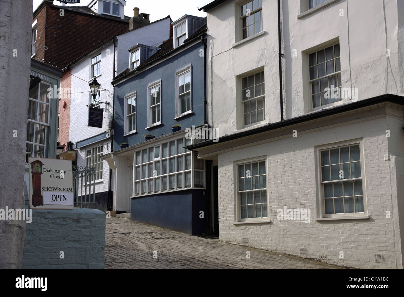 Quaint Quay Hill in Lymington Hampshire Stock Photo