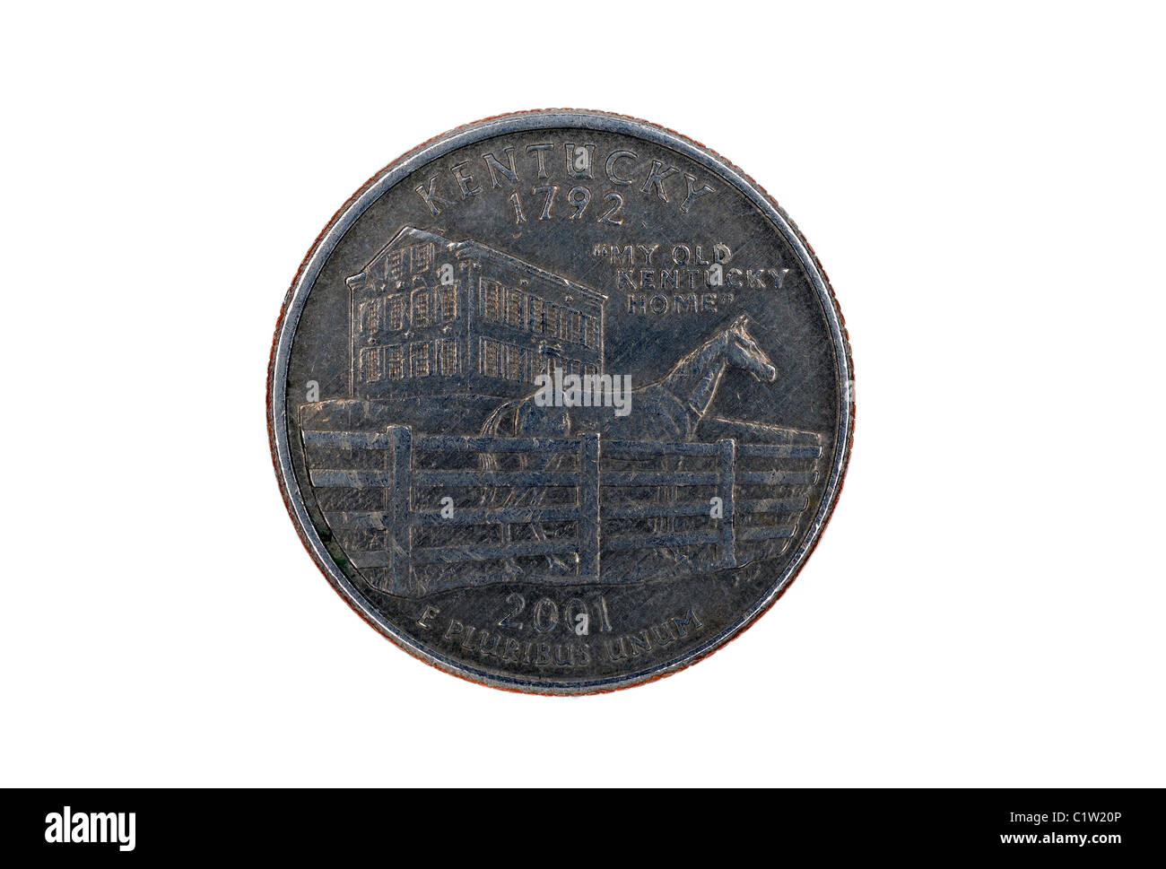 2001 Kentucky State Quarter Coin With A Race Horse On A Kentucky Farm