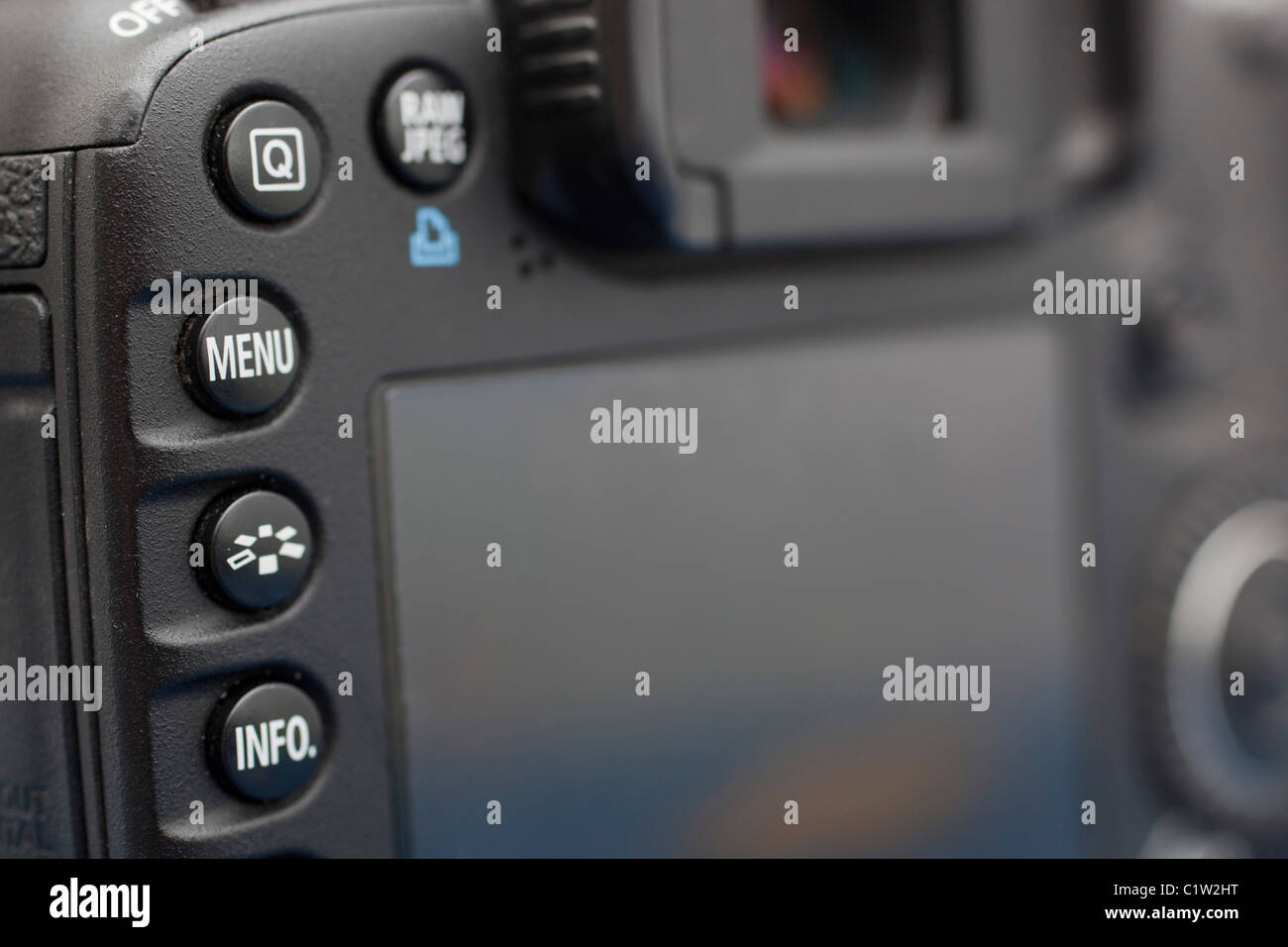 The back of a digital SLR camera showing controls Stock Photo