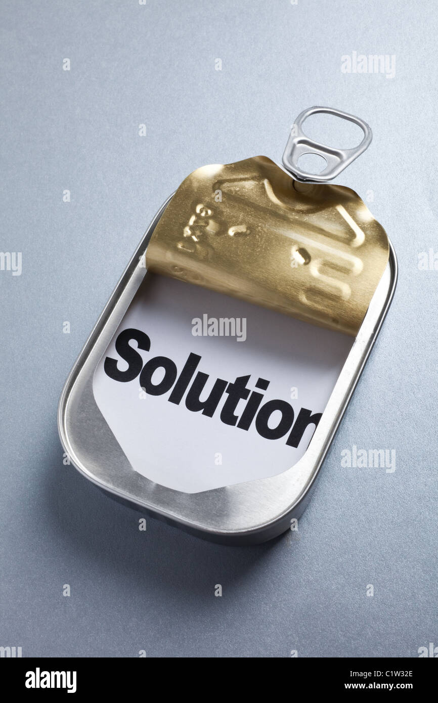 Can and word Solution, Concept of Easy Solution Stock Photo
