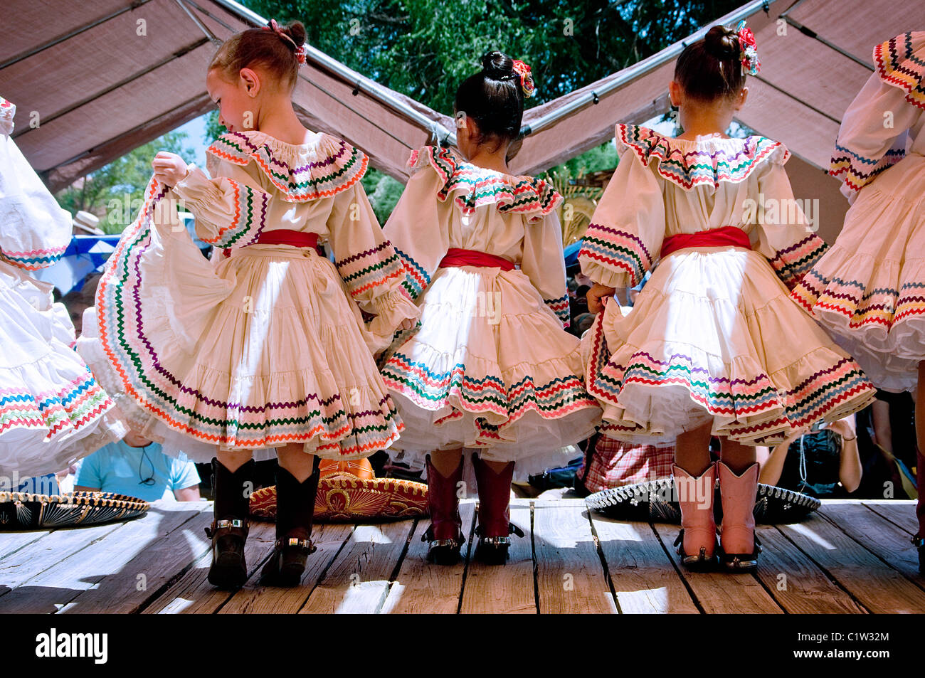 Girls Dancing Baile Folklorico El Rancho De Las Golondrinas Santa Fe New Mexico Usa Stock