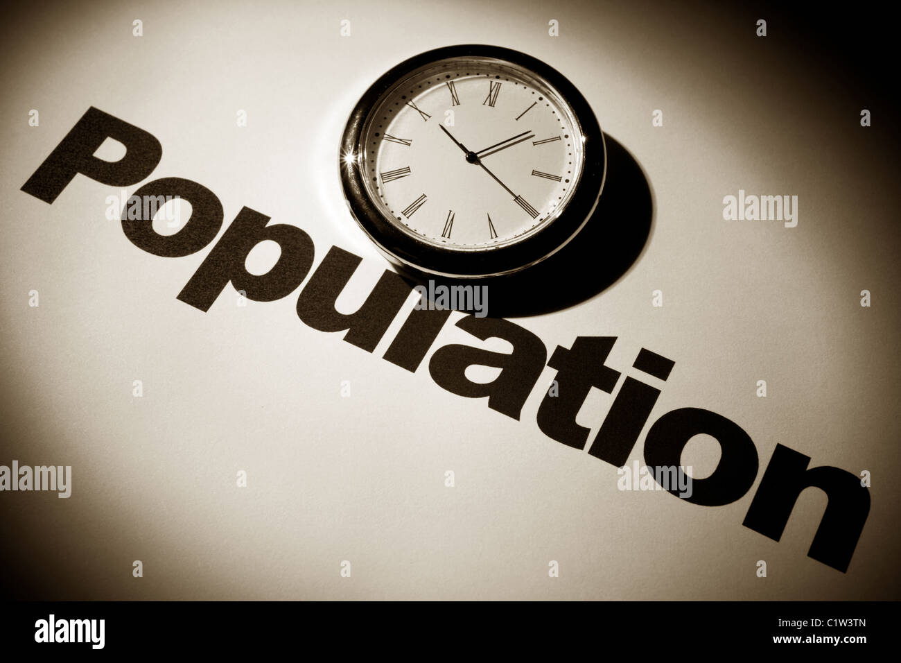 Clock and word of Population for background Stock Photo Alamy