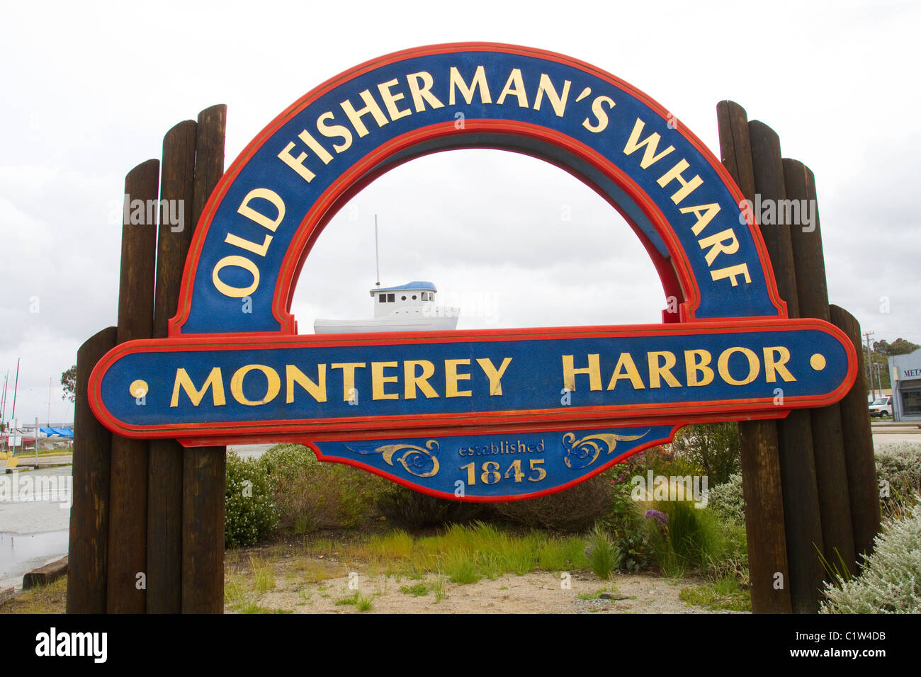 Fisherman's Wharf Sign Monterey California USA  (editorial only) Stock Photo