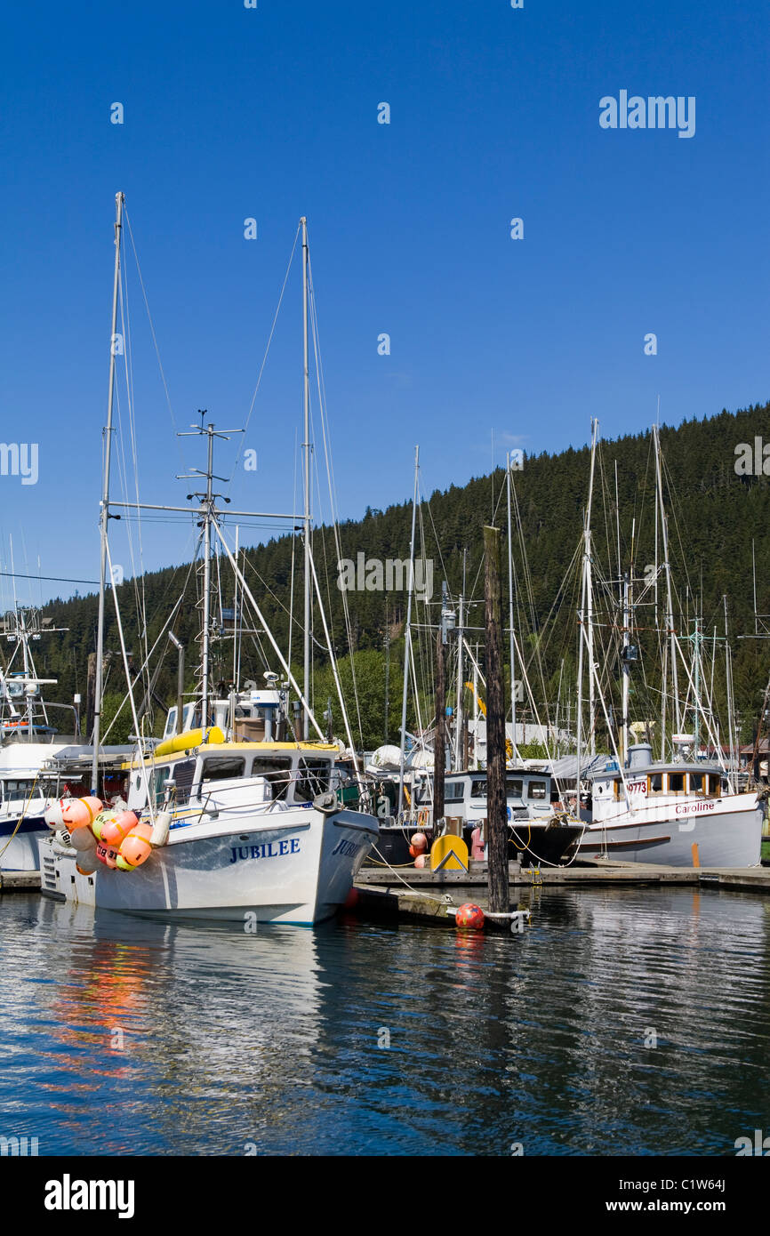 Sailboats in a marina, Glacier Bay, Icy Strait Point, Hoonah City, Chichagof Island, Alaska, USA