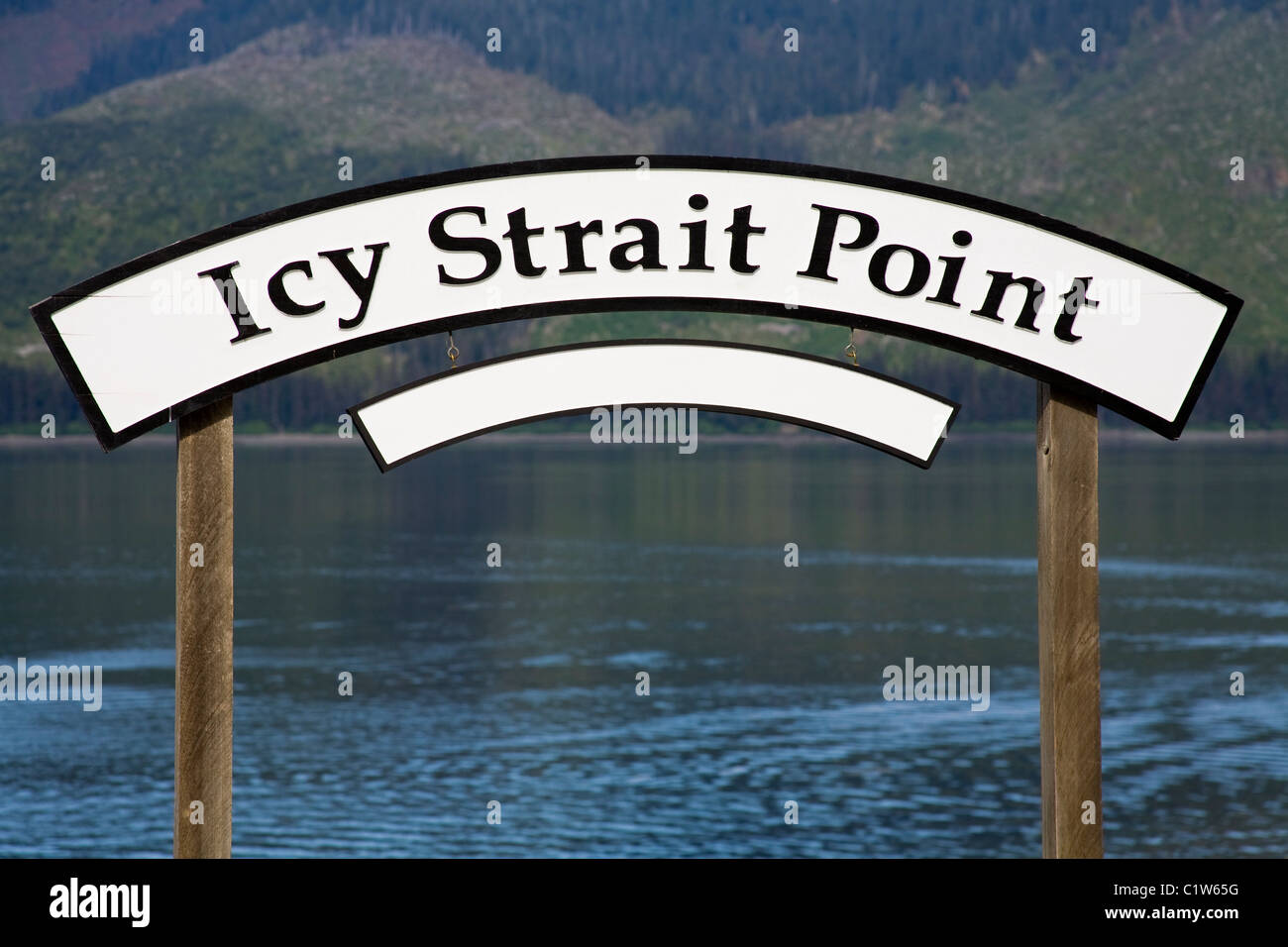 Signboard at the waterfront, Icy Strait Point, Hoonah City, Chichagof ...