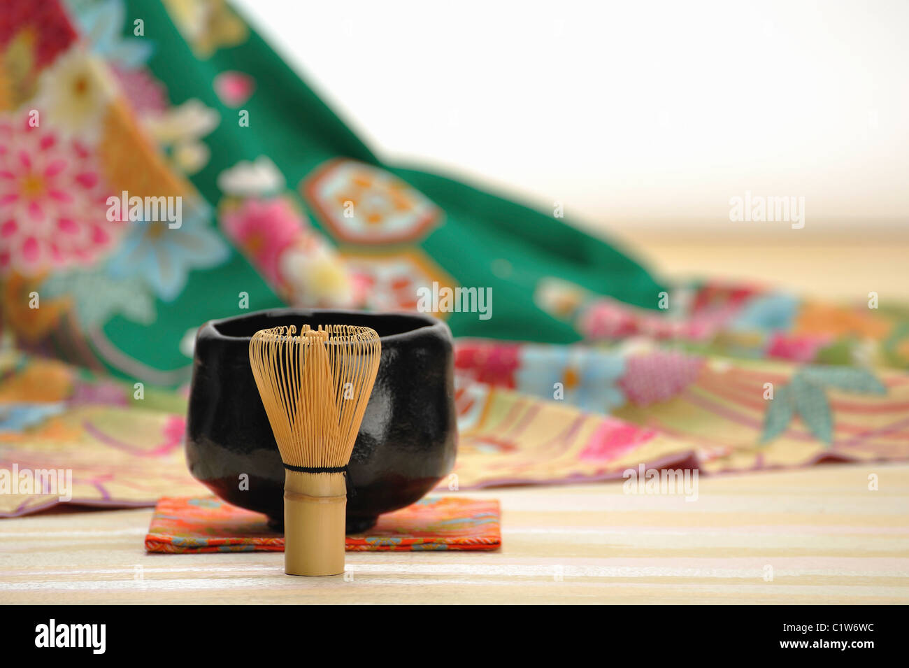 Japanese tea ceremony objects with a kimono on new year's eve Stock