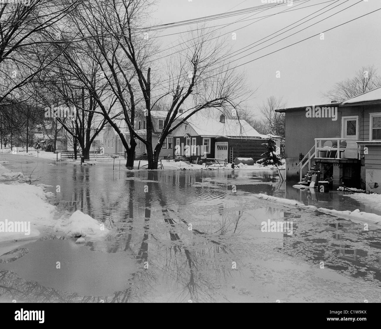 USA, New York State, Binghamton, Flood scene in residential area Stock