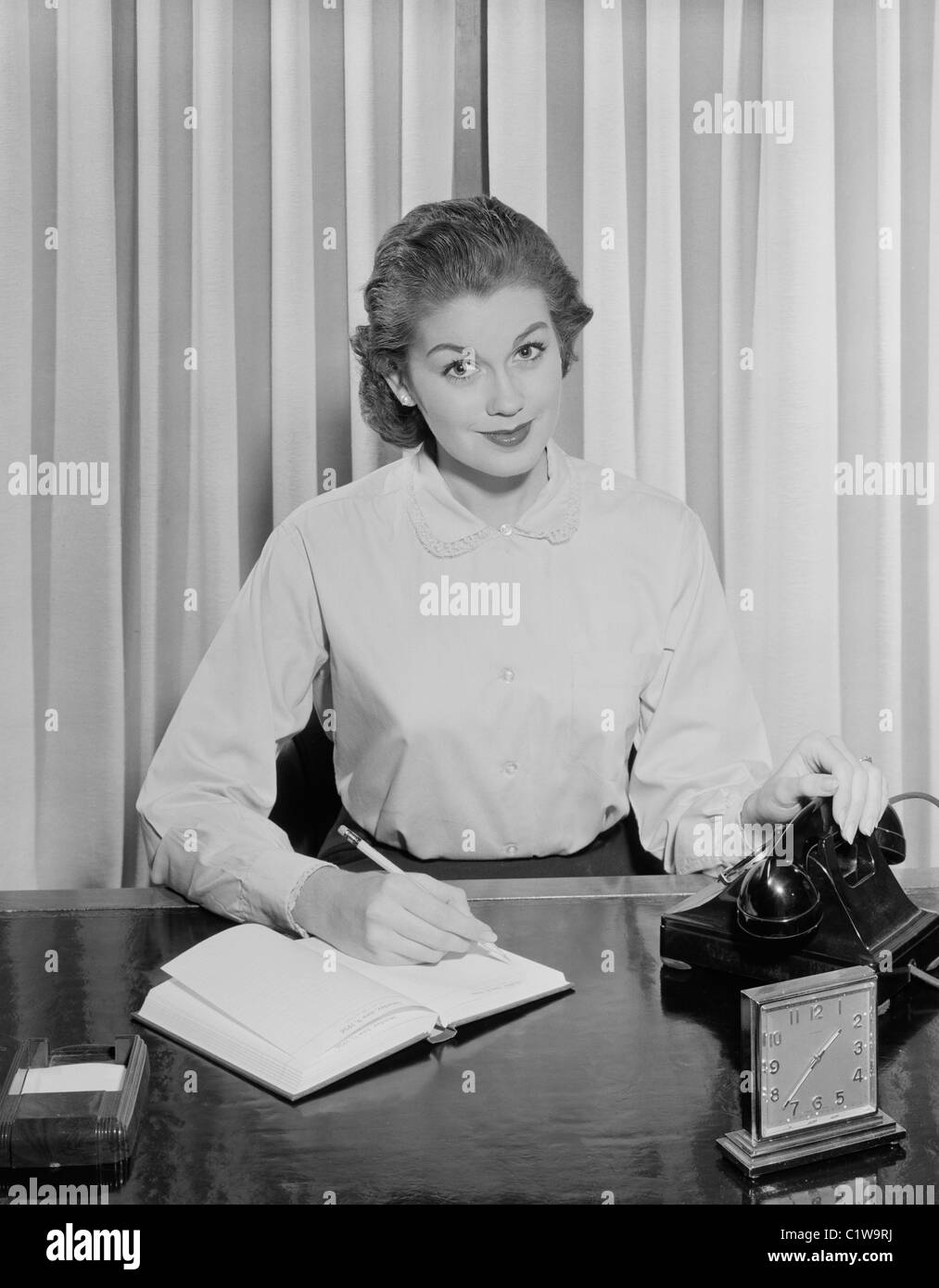 Female Secretary Black And White Stock Photos & Images - Alamy