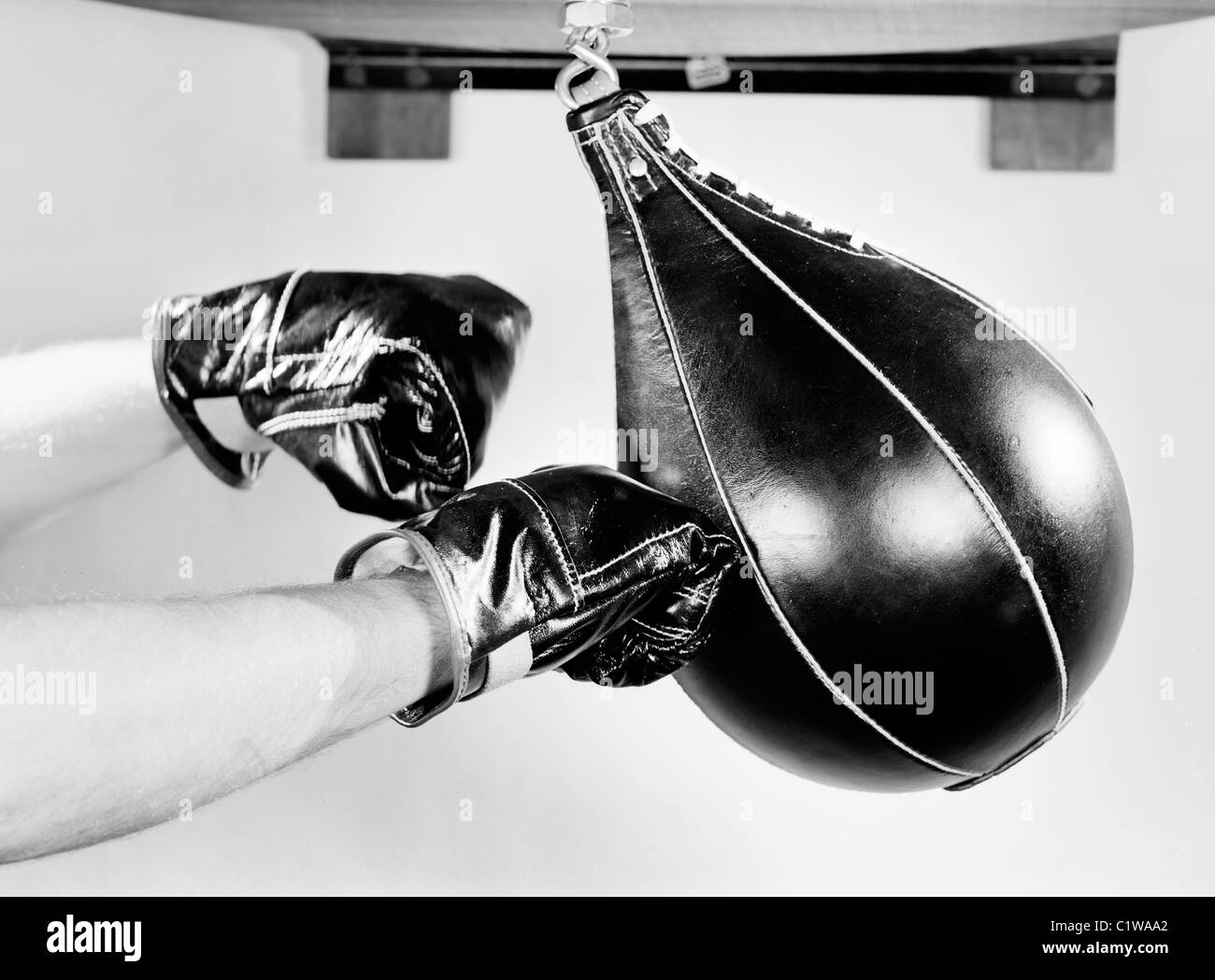 Boxer hitting punching bag Stock Photo Alamy