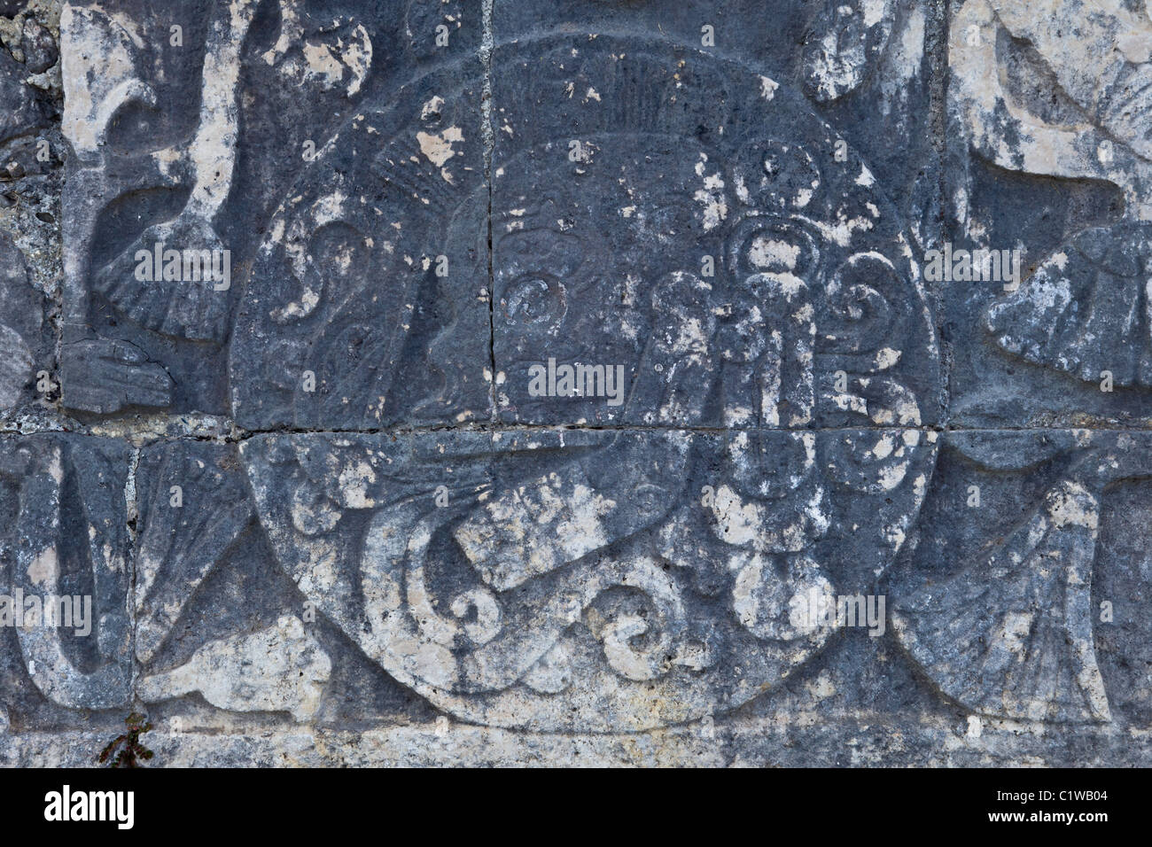 Relief carving detail from the Great Ball Court in the Maya site of