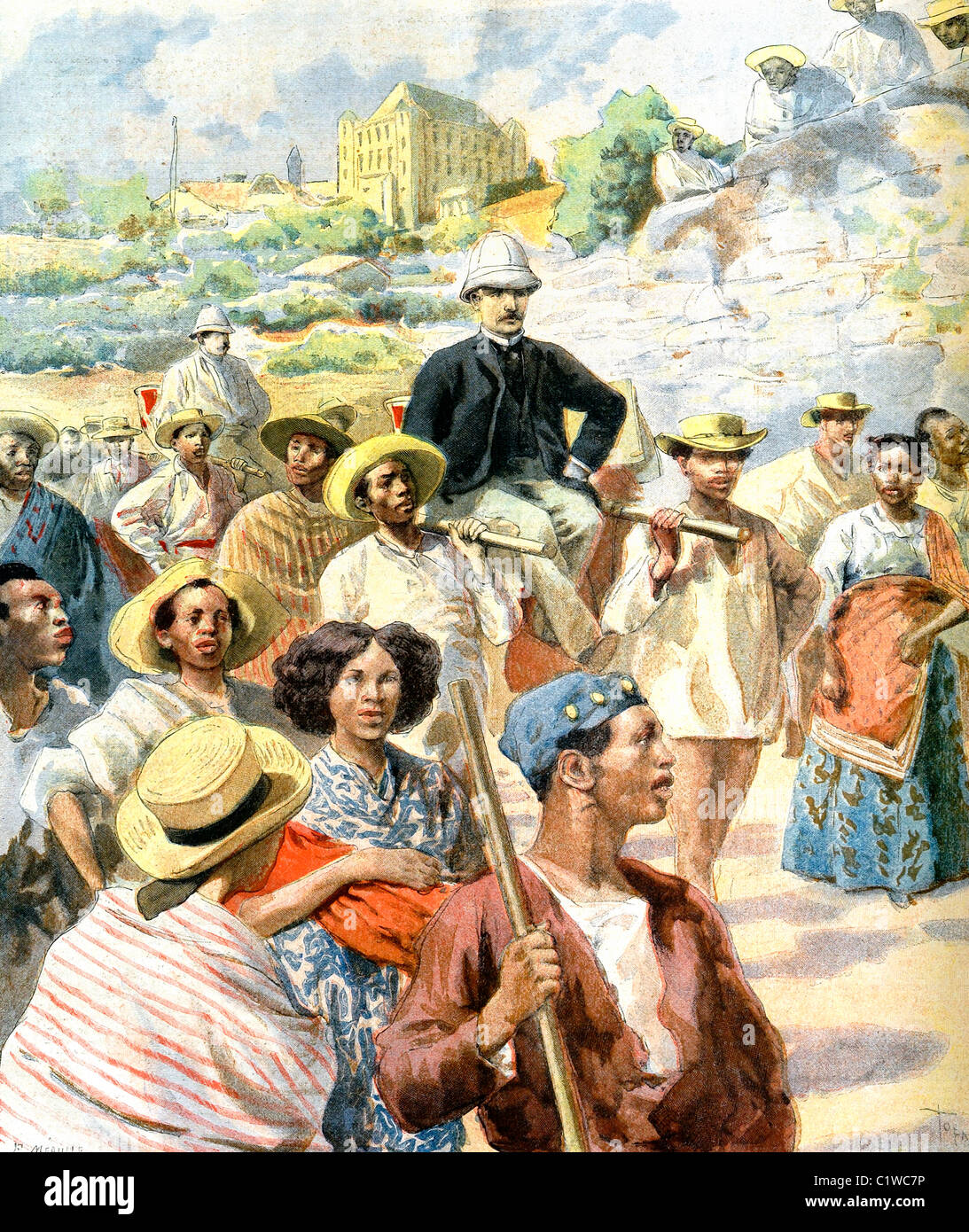Tirage Citrate Original Madagascar 1897 - Femmes Colons Jouant Au Tennis - Vintage