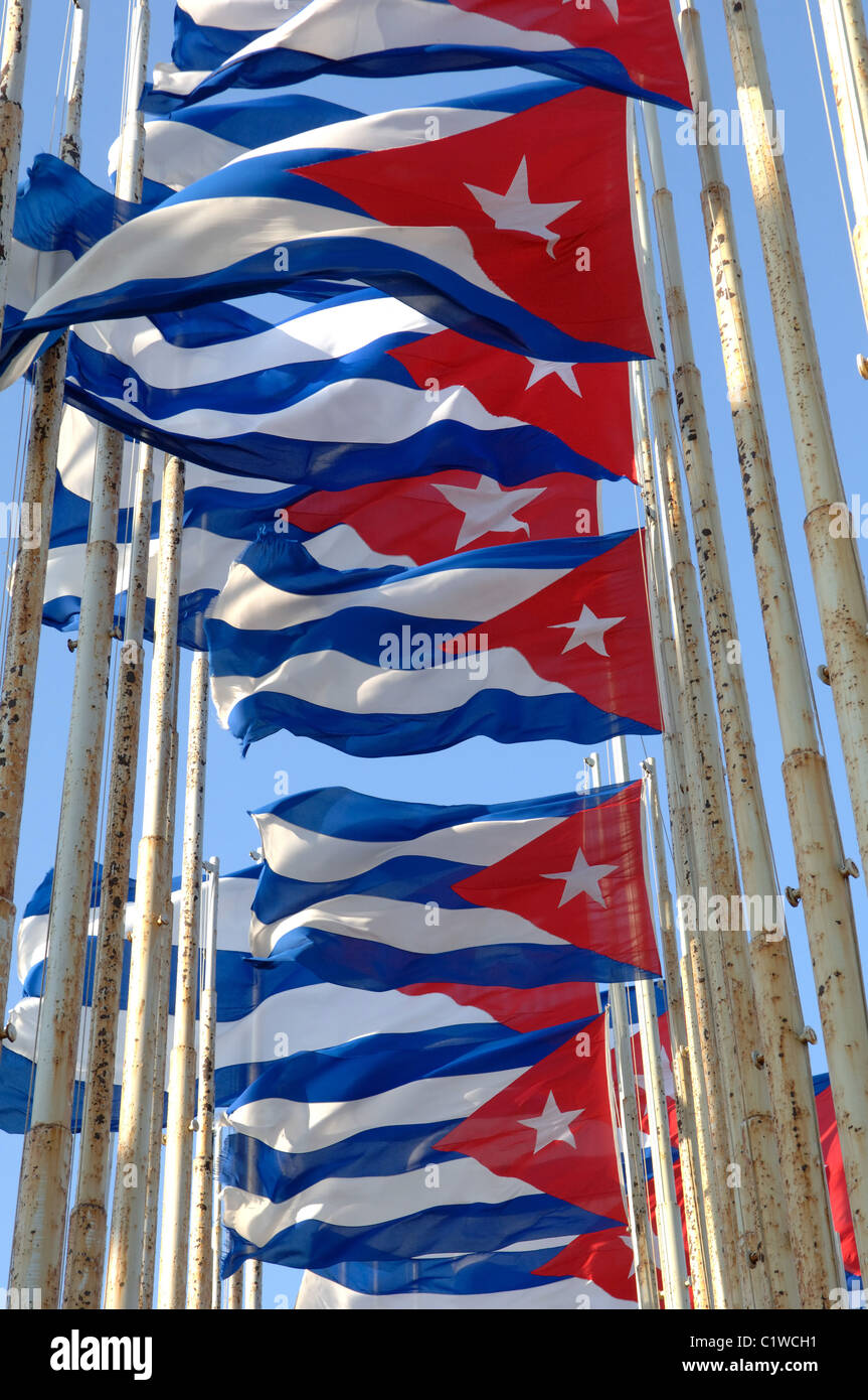Cuban flags celebrating Revolution Havana Cuba Stock Photo Alamy