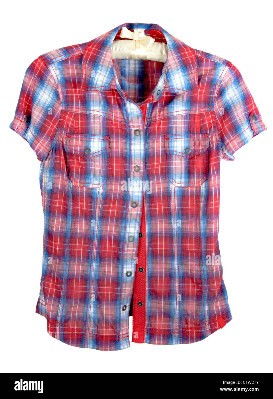 Plaid shirt with red and blue band on white background Stock Photo