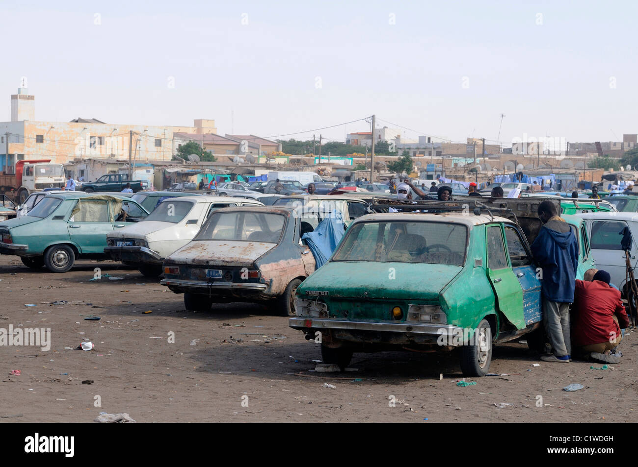 Mauritania, Nouakchott, Old Renaults on Central taxi stand of Nouakchott Stock Photo