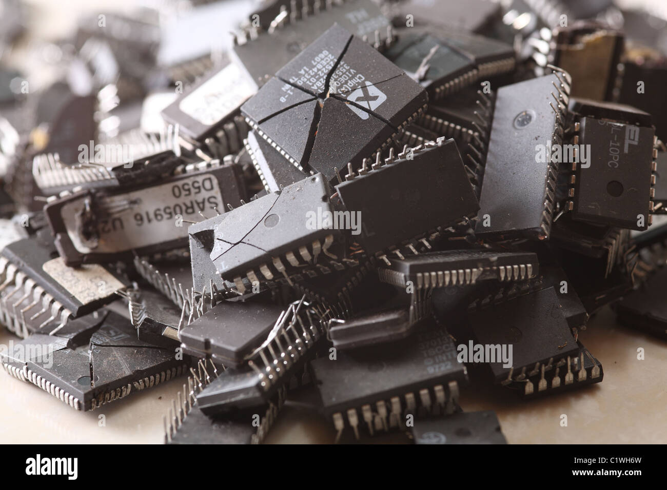 used and broken computer chips Stock Photo Alamy