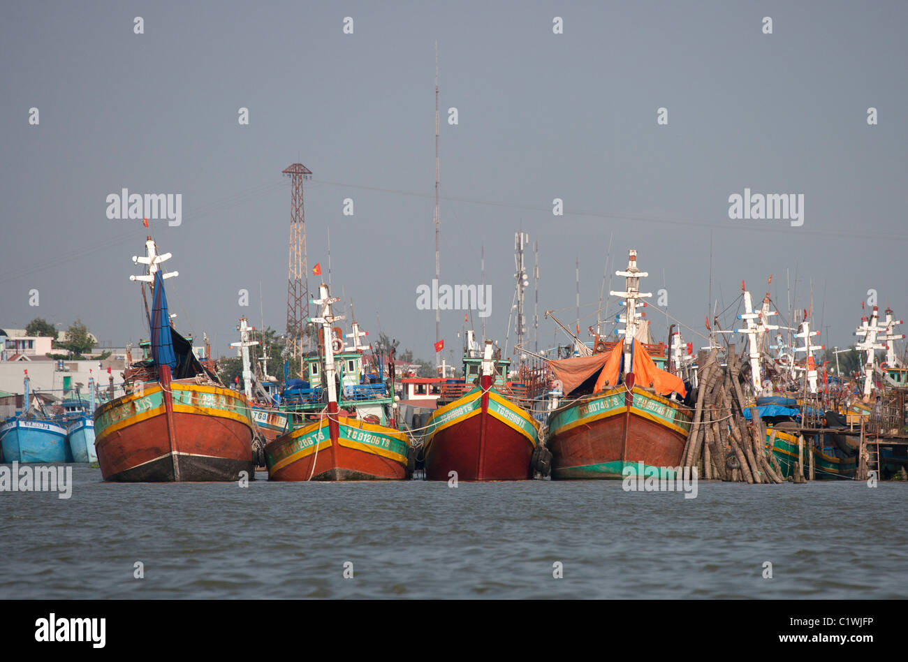 Colorful Fishing Boats on the Mekong River Stock Photo