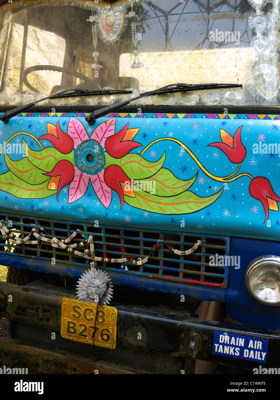 Decorated front of a Walker and Warrior sugar truck at the Eden project St Austell Cornwall UK Stock Photo