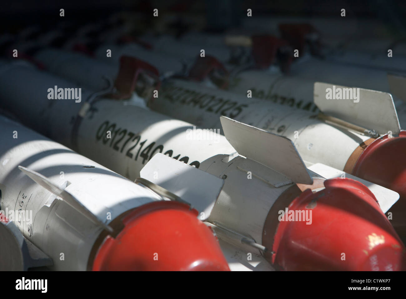 Stockpile of aircraft missiles. Stock Photo