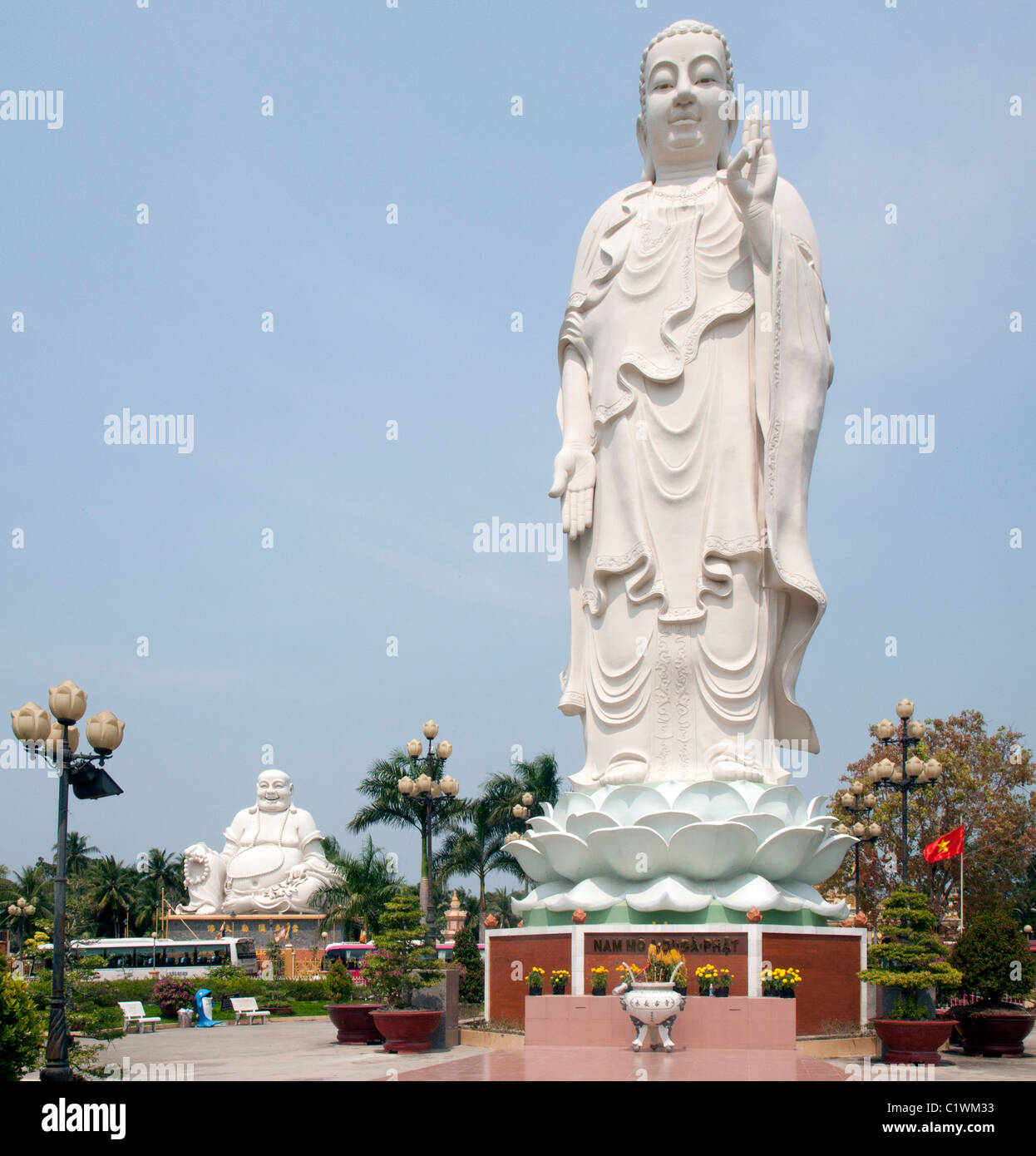 Buddha Statues at Vinh Trang Pagoda Vietnam Stock Photo