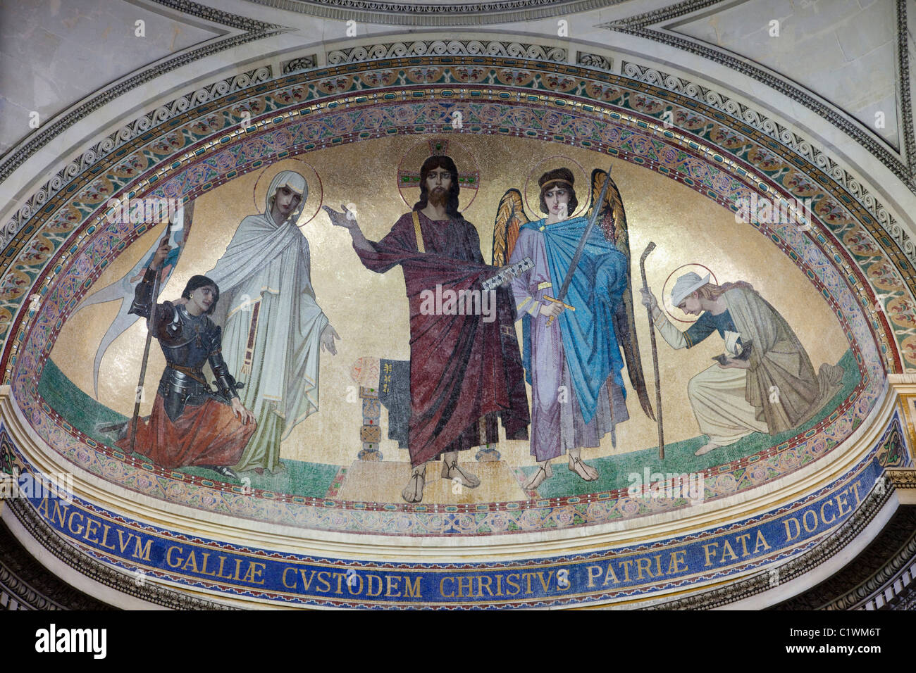 France,Paris,The Pantheon,Painting of Biblical Scene above La Convention Nationale Statue Stock Photo