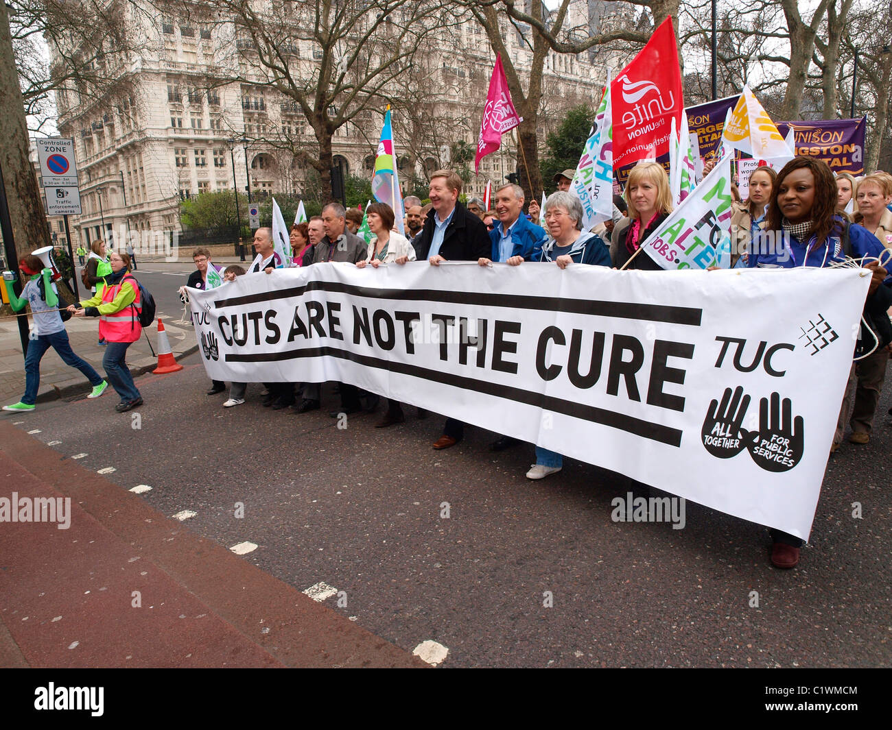 26 March 2011 Brendan Barber leads the National TUC Demonstration against the cuts. 'The March for the Alternative'. London Stock Photo