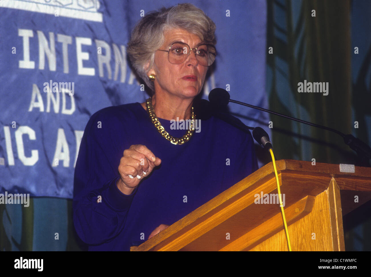 Geraldine Anne Ferraro (August 26, 1935 – March 26, 2011) former vice presidential candidate, speaking at Columbia University Stock Photo