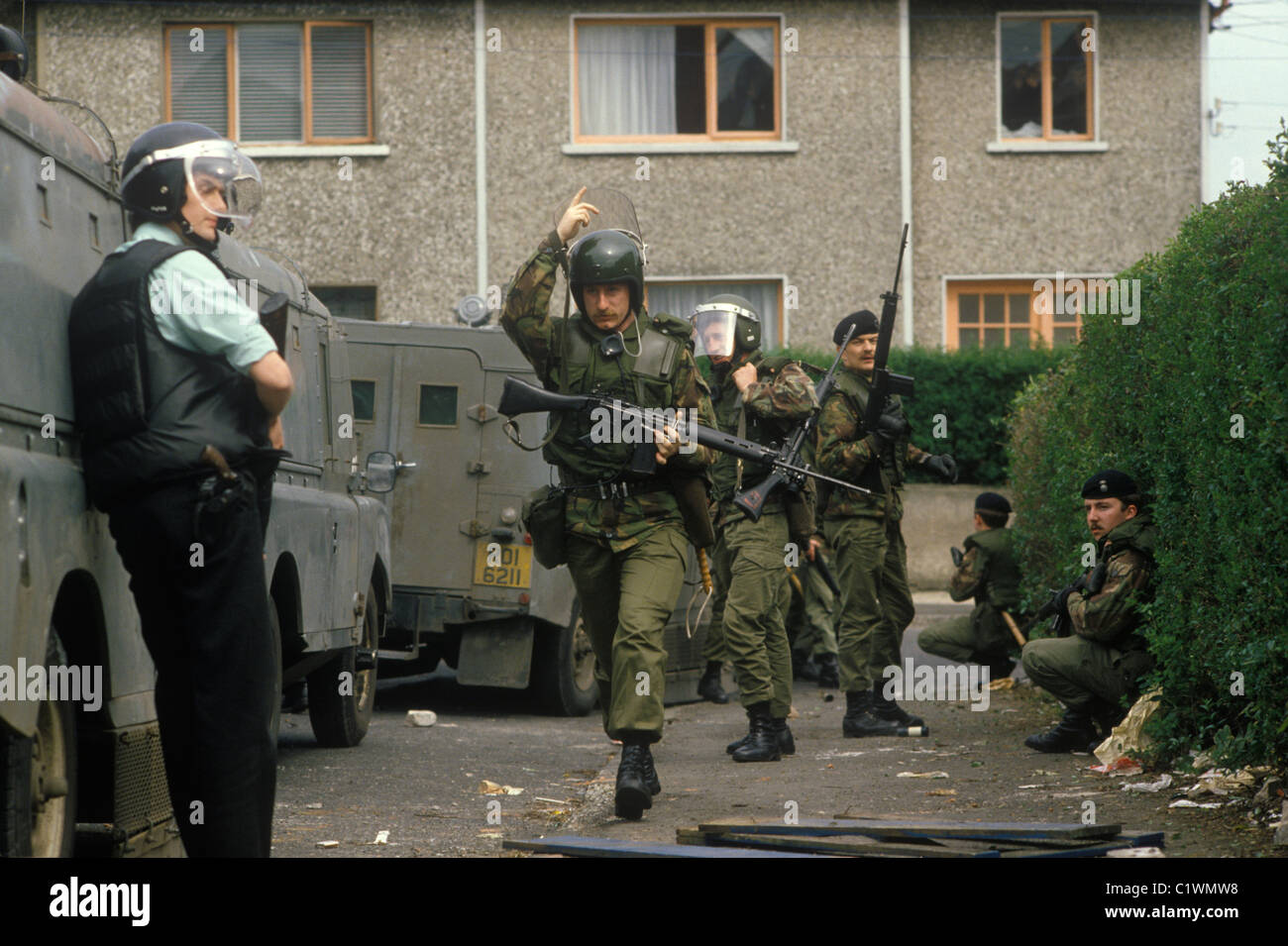Northern Ireland The Troubles. 1980s. British Troops the British army soldiers and RUC policeman Belfast 1981 HOMER SYKES Stock Photo