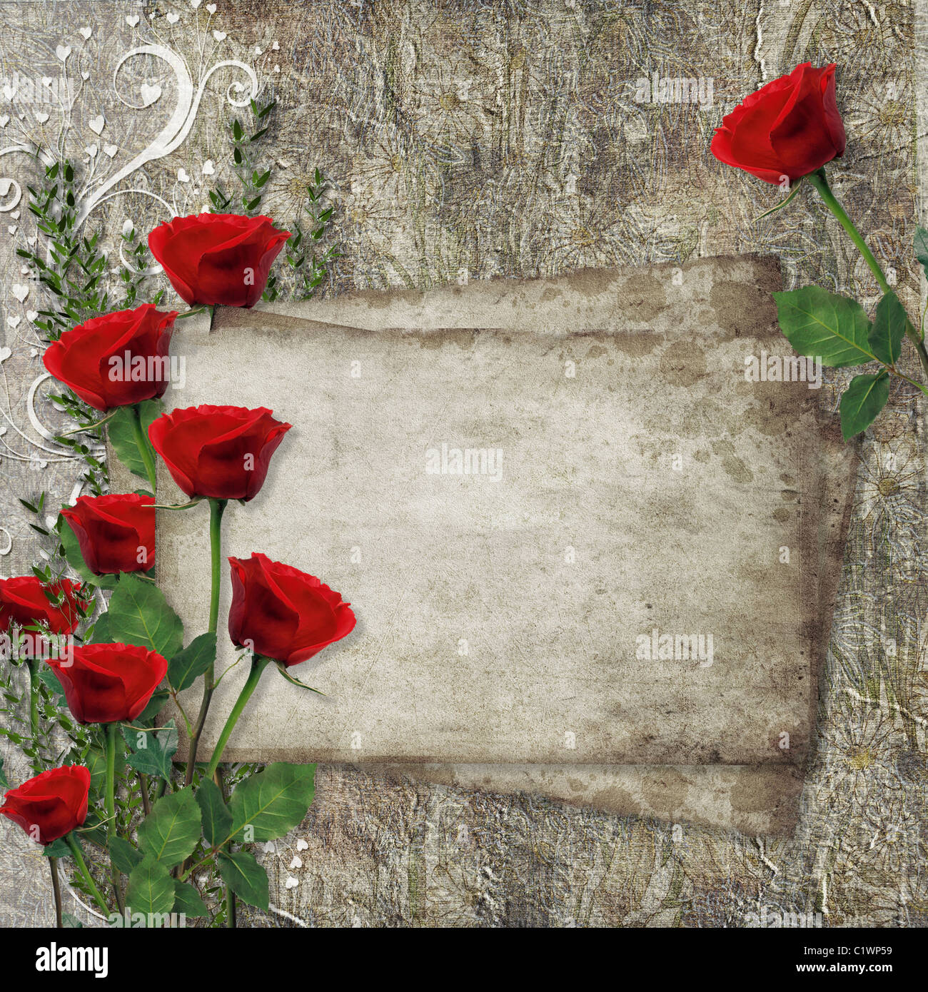 Card for congratulation or invitation with hearts and red roses Stock ...