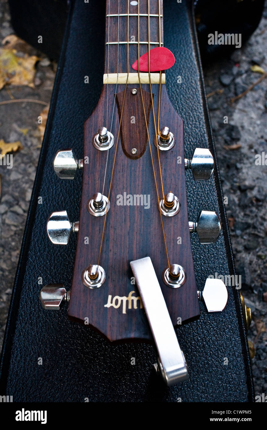 Close-up of an acoustic guitar. Stock Photo