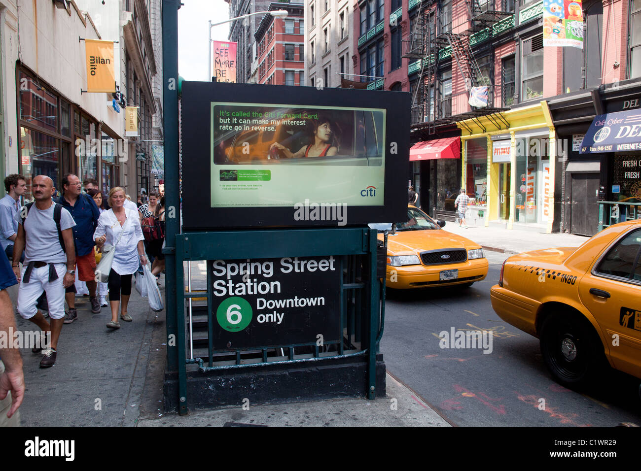 Entrance to the Spring Street Station subway number 6 line New York