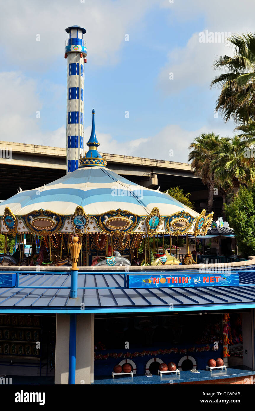 Carousel ride at the Houston Downtown Aquarium. Texas, USA Stock