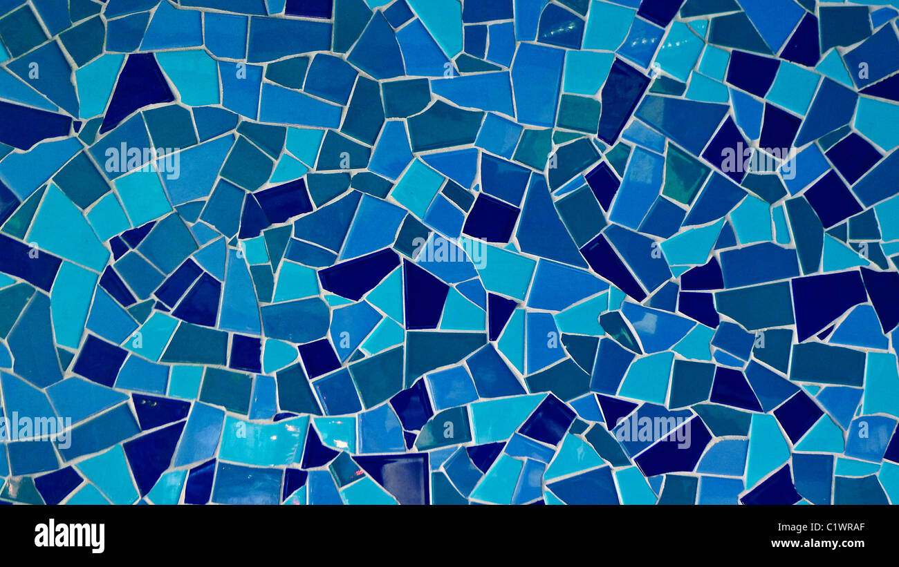 Blue mosaic tiled background. Stock Photo