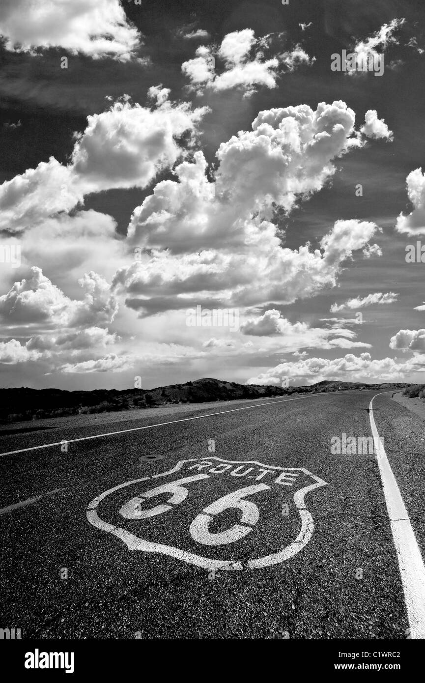Route 66  road marker. Homage to Lee Friedlander. B&W image Stock Photo