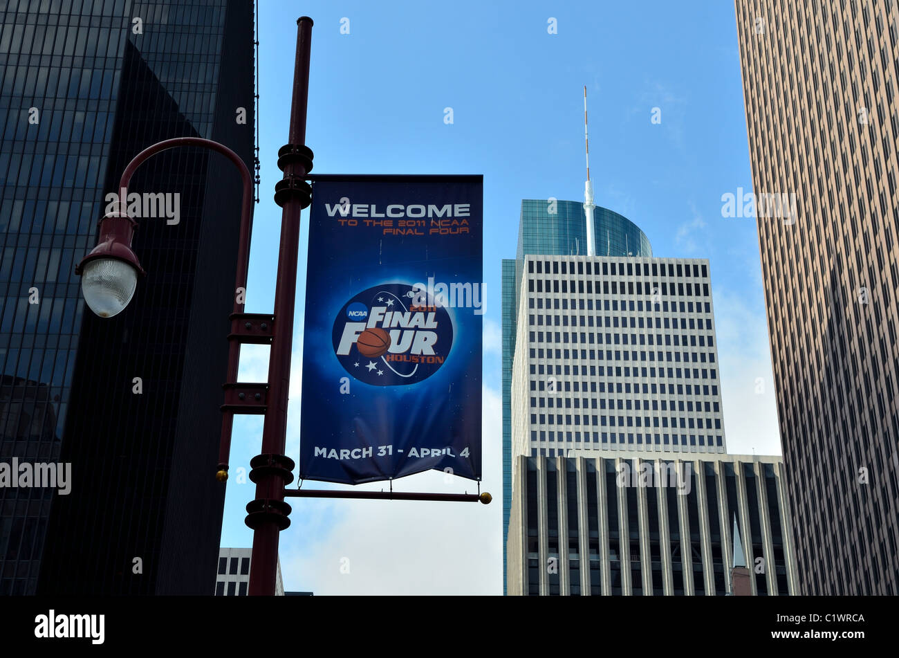 Final Four banner decorates downtown Houston. Texas, USA. Stock Photo