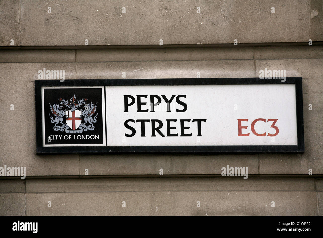 Pepys Street Sign, City of London, near home of diarist Samuel Pepys Stock Photo