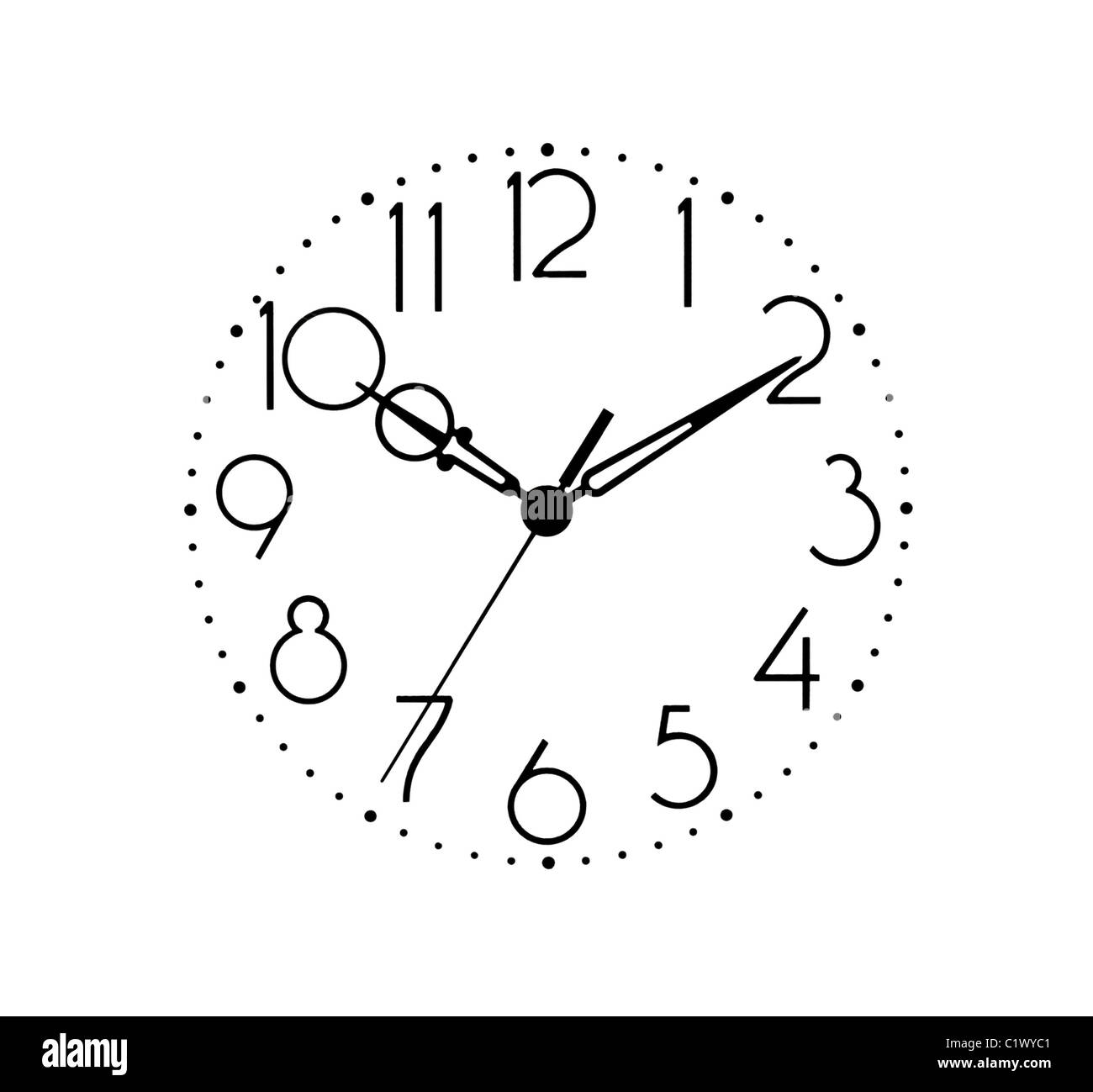 Clock dial in black and white isolated on background. Arable numerals Stock Photo