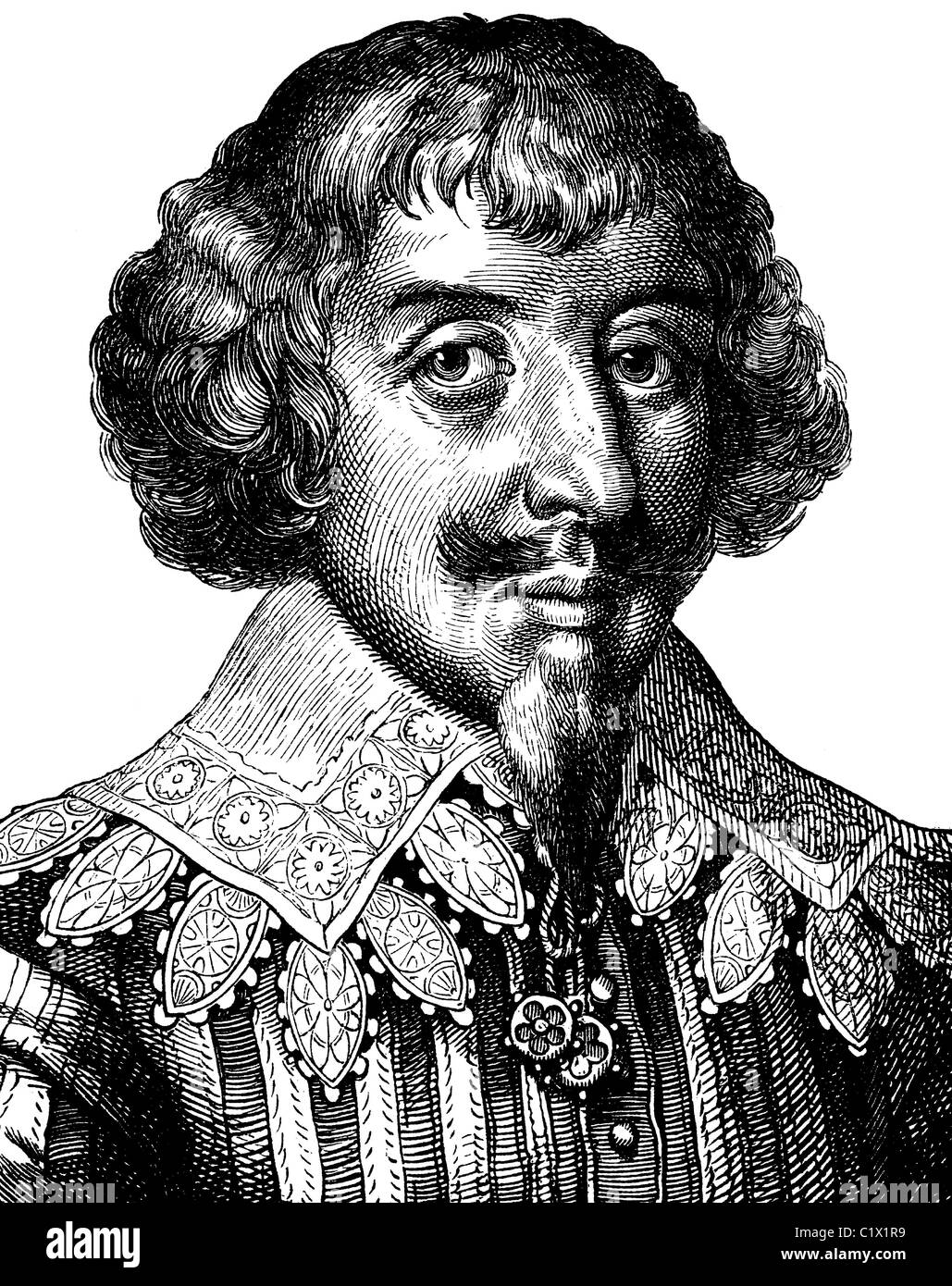 Digital improved image of Martin Opitz von Boberfeld, German poet of the Baroque, 1597 - 1639, historical illustration, portrait Stock Photo