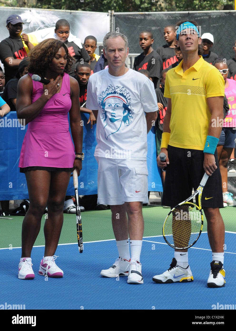 Serena Williams, John McEnroe and Rafael Nadal The Nike Game, Set, NYC  tennis event ahead of the US Open New York City, USA Stock Photo - Alamy